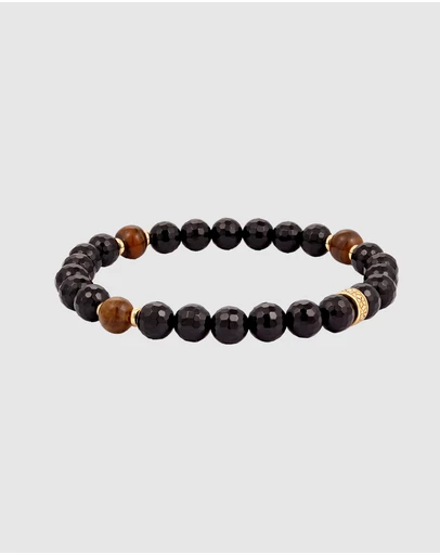 Kuzzoi - ICONIC EXCLUSIVE - Onyx and Tiger's Eye Bead Bracelet in Gold-Plated 925 Sterling Silver