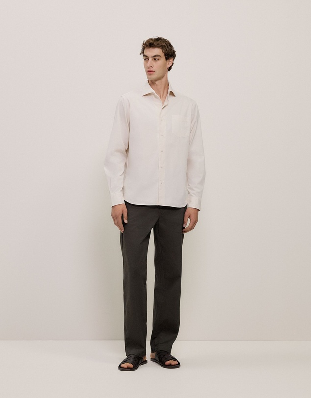 Trenery - Garment Dyed Cotton Twill Shirt in Stone