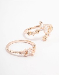 Lovisa - Rose Gold Plated Floral Stone Stacking Ring Pack