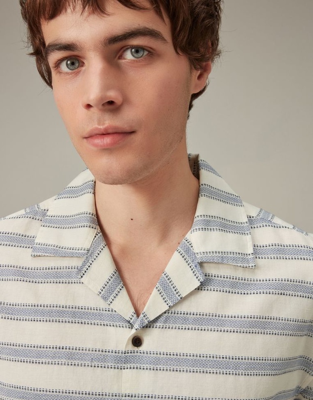 NEXT - Textured Stripe Short Sleeve Shirt With Cuban Collar
