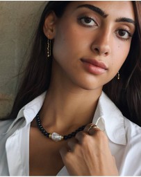 HOUSE OF SLANI - Black Silver Onira Onyx Bead Necklace