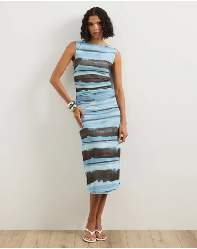 Atmos&Here - Lyra Mesh Gathered Midi Dress