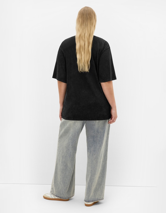 City Chic - Plus size Liv Born Wild Oversized Cotton Tee - black