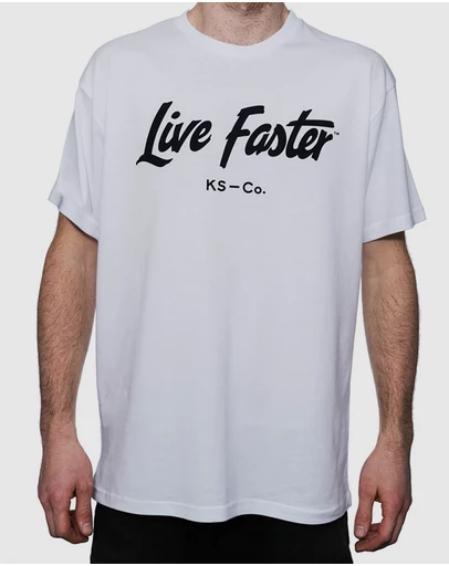 Killer Speed Co. - Killer Speed Co. Men Live Faster Tshirt Relaxed Fit Crew Neck White
