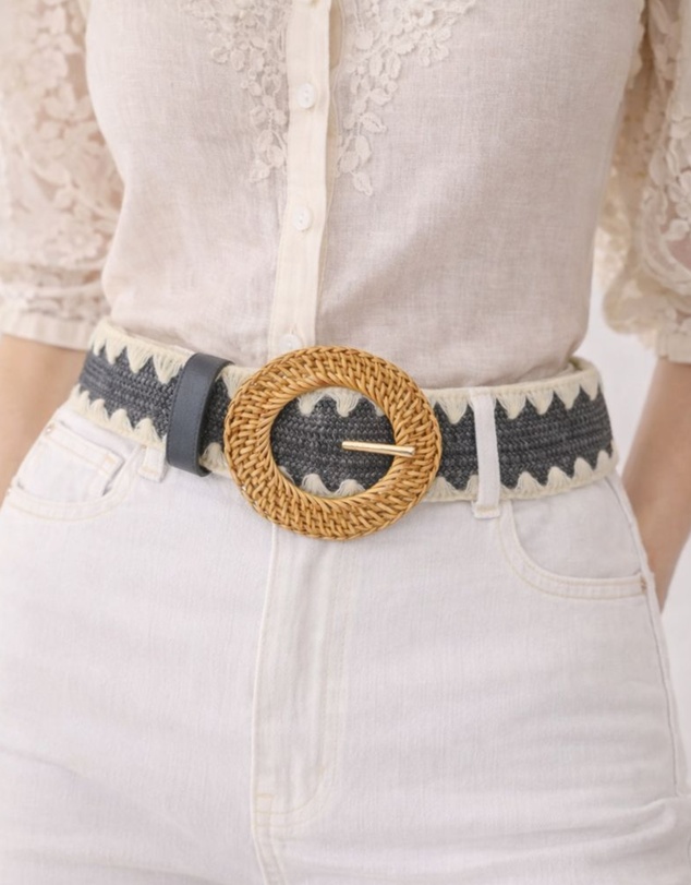 Miz Casa and Co - Black and Cream Rattan Woven Belt