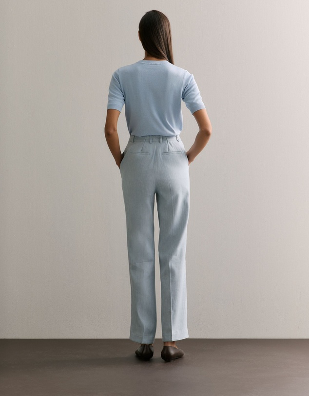 Trenery - Linen Cotton Yarn Dyed Herringbone Pant in Pale Blue