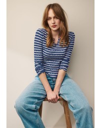 NEXT - Notch Front Longsleeve Textured Stripe Top