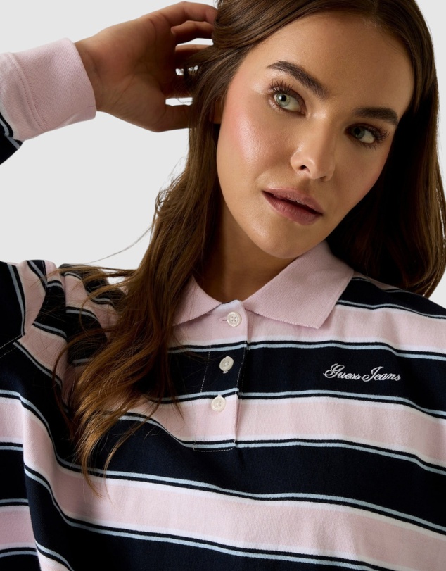 GUESS Jeans - GUESS JEANS Stripe Oversized Crop Polo Shirt