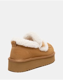 EVERAU - Australian Shepherd Ugg Rilee Platform Loafer Cow Suede Upper House Shoes