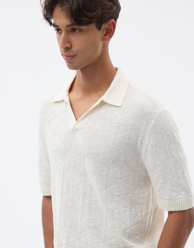 AERE - Resort Linen Blend Textured Polo