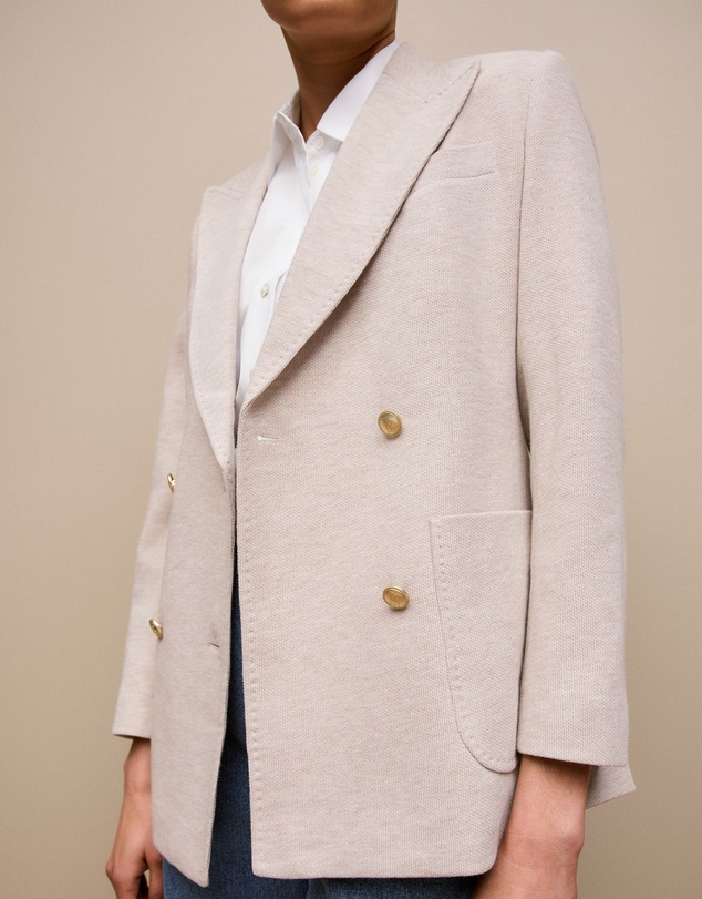 Trenery - Pique Blend Double Breasted Blazer in Stone