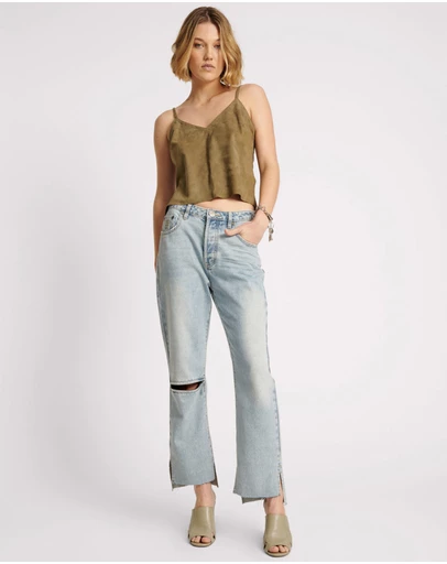 ONE TEASPOON - Fleetwood Zipped Hooligans Mid Waist Relaxed Cropped Jeans