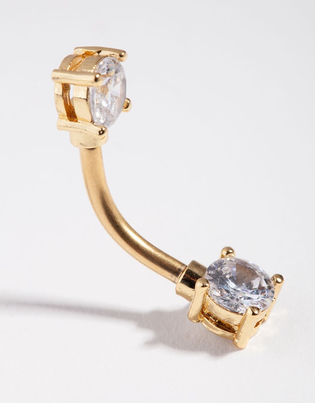 Lovisa - Titanium Gold Double Cubic Zirconia Square Belly Ring