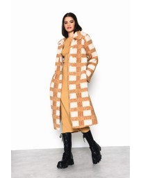 Glamorous - Camel tartan long coat