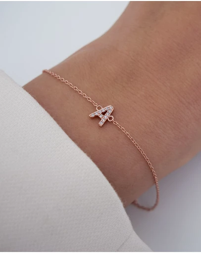 The Silver Collective - A-Z Letter Bracelet Rose Gold - A