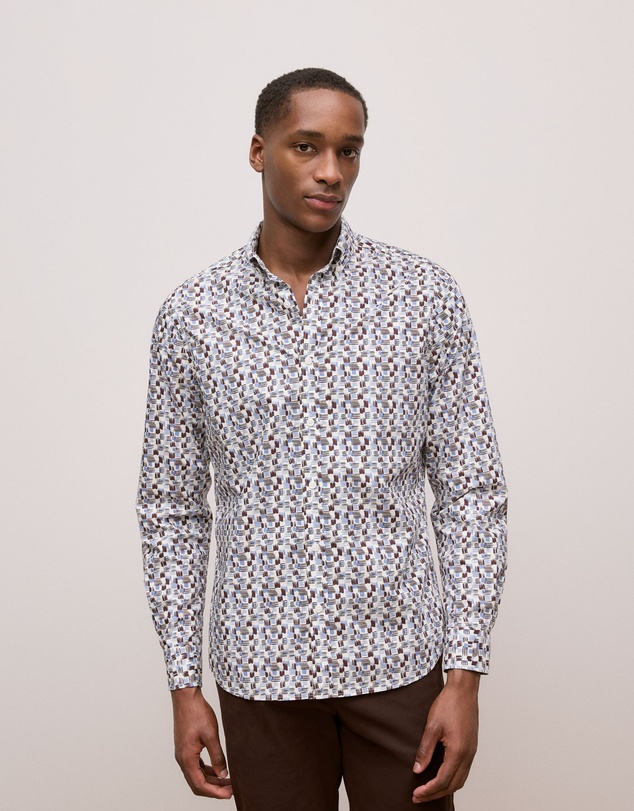 Trenery - Regular Fit Reed Poplin Long Sleeve Shirt in Auburn