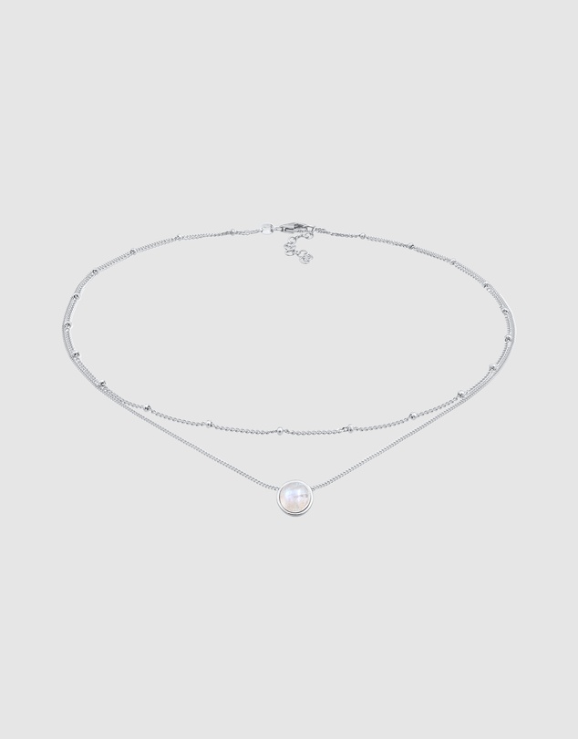 Elli Jewelry - Moonstone Layered Choker in 925 Silver
