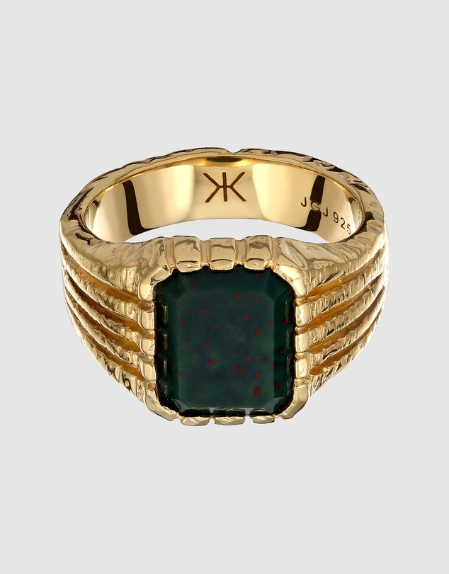 Kuzzoi - ICONIC EXCLUSIVE - Green Quartz Signet Ring in Gold-Plated 925 Silver