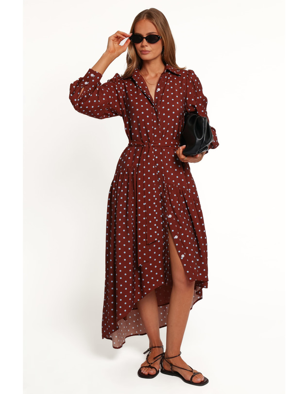 Petal & Pup - Graylen Midi Dress - Brown/Blue Spot