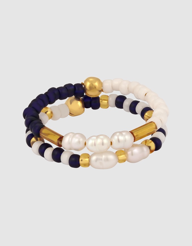 Elli Jewelry - Ring Set Freshwater Pearl 925 Sterling Silver Gold-Plated