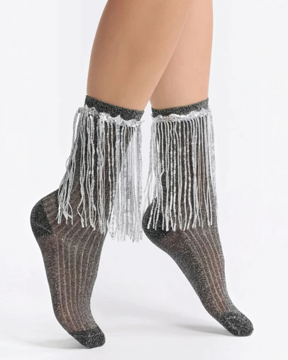 High Heel Jungle - Stevie Metallic Lurex Socks With Glitter Fringe