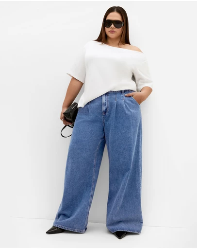 City Chic - Plus size Harley Fit Jessie Wide Leg Regular Jean - mid wash
