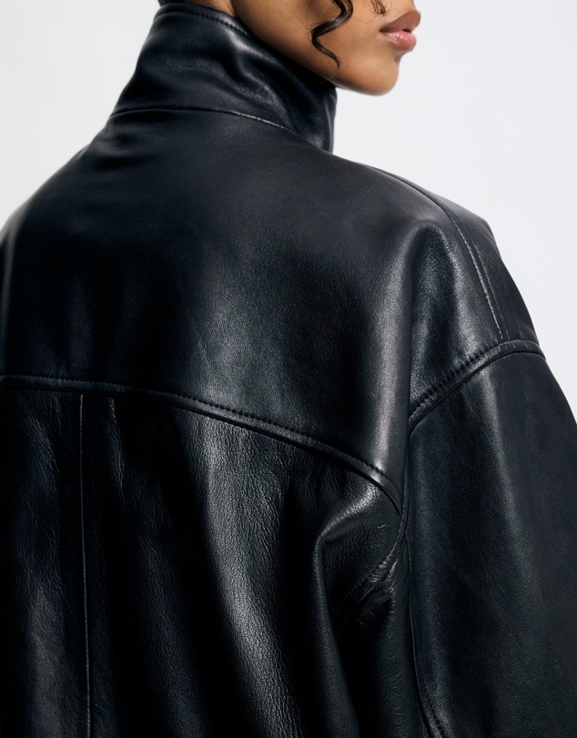 Lover - Byron Oversized 100% Leather Funnel Neck Bomber Jacket