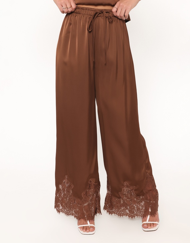Petal & Pup - Viola Drawstring Wide Leg Pant - Chocolate