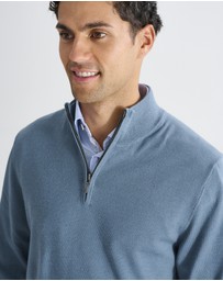 3 Wise Men - 3 Wise Men Harvey Zip Neck Merino Knit - Cement