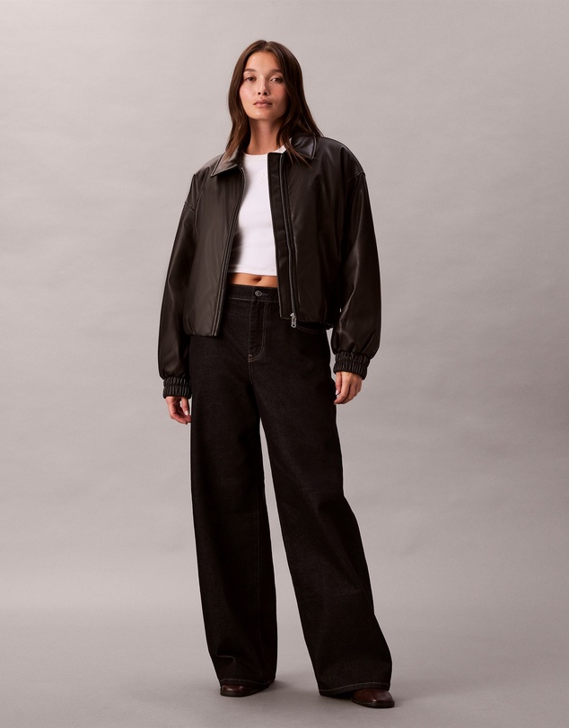 Calvin Klein - Faux Leather Relaxed Bomber Jacket
