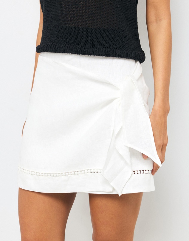 AERE - Poppy Trim Detail Linen Wrap Mini Skirt