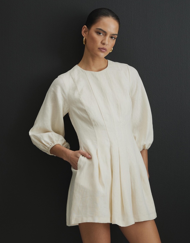Mina Linen Pleat Detail Mini Dress