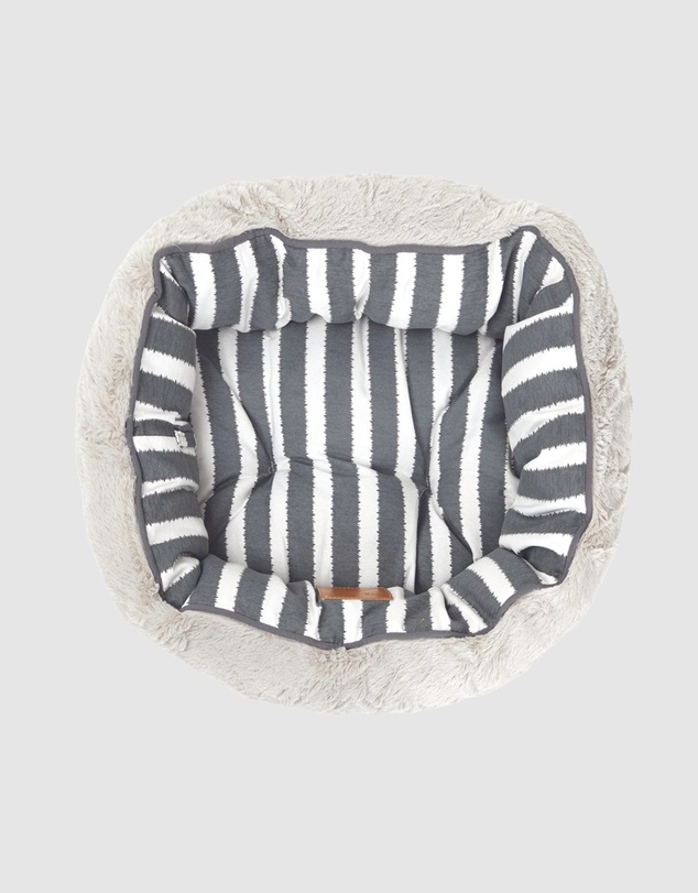 Mog & Bone - 4 Seasons Reversible Circular Dog Bed - Charcoal Hamptons Stripe Print