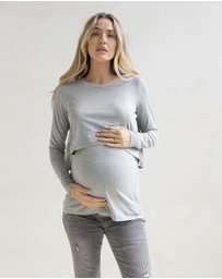 Angel Maternity - Leonie Maternity/ Nursing Flip Panel Top in Grey