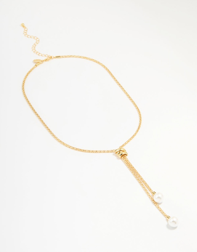 Lovisa - Gold Plated Pearl Lariat Adjustable Necklace
