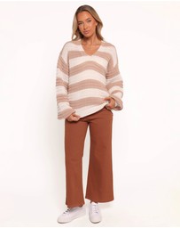 Petal & Pup - Kimber Striped Crewneck Knit Sweater - Beige Stripe