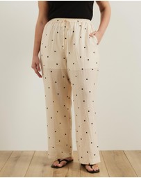 Atmos&Here Curvy - Bella Polka Dot Drawstring Linen Blend Pants