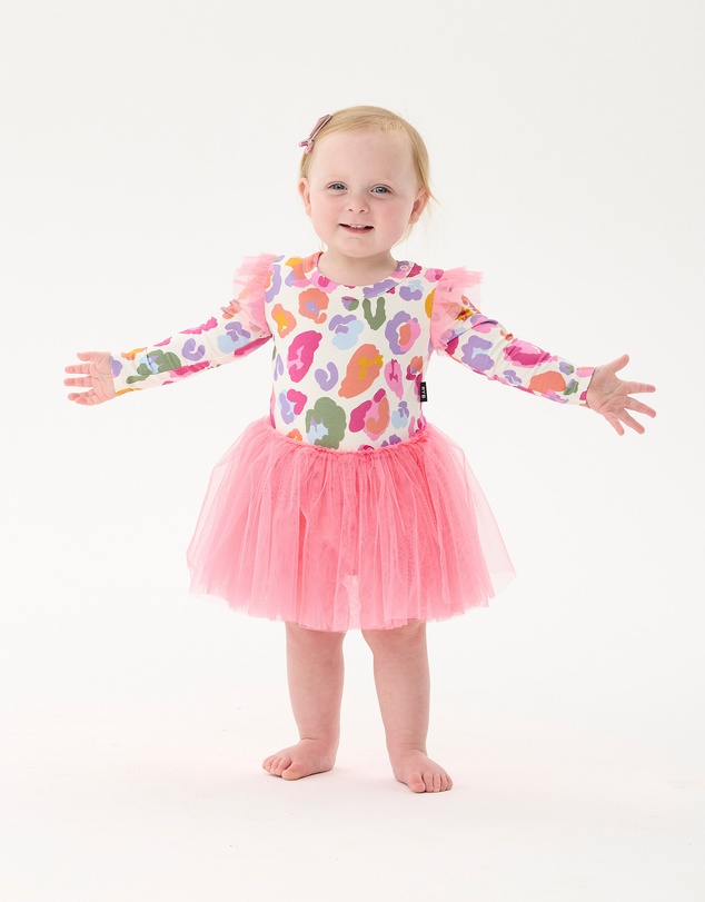 Rock Your Baby - Rainbow Leopard Circus Frill Bodysuit Dress