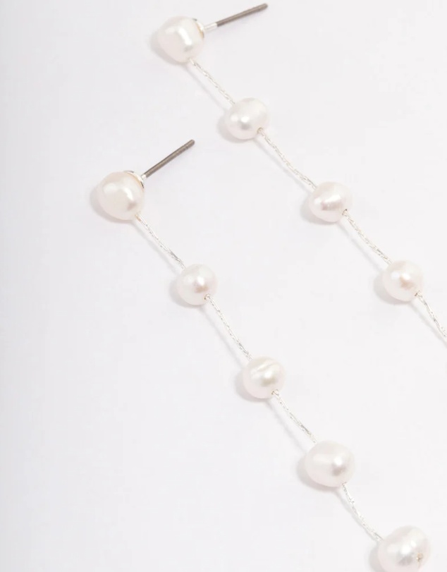 Lovisa - Silver Plated Five Freshwater Pearl Long Drop Earrings
