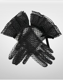 DENTS - Spotty Tulle Gloves with Double Cuff and Bow