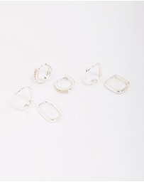 Lovisa - Silver Plated Brass Clean Pave Earring 3-Pack