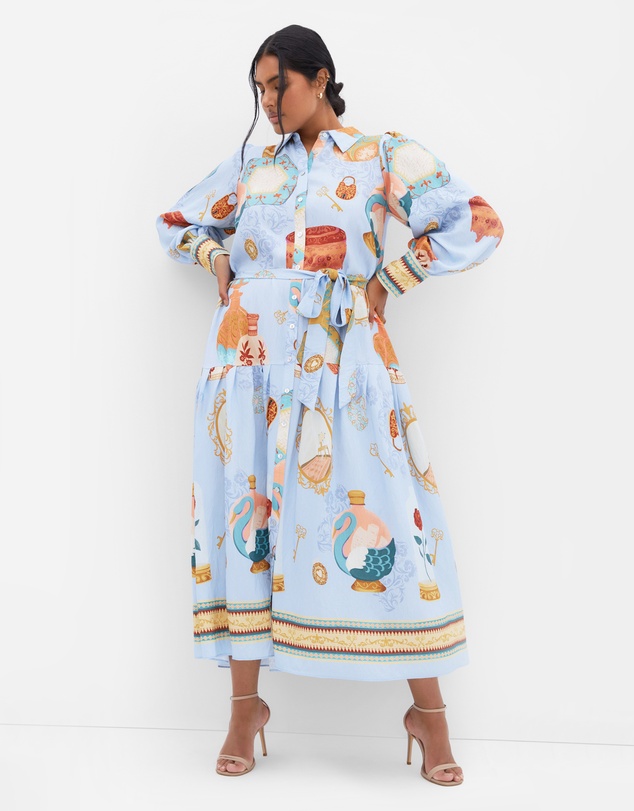 City Chic - Plus size Stella Beauty Print Maxi Dress - baby blue