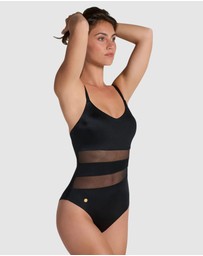 Leonisa - Padded One-Piece Shaping Swimsuit with Mesh Stripes