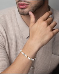 Nialaya Jewellery - Men's Evil Eye Pearl Bracelet