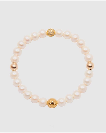 Nialaya Jewellery - Wristband with Pearl and Gold