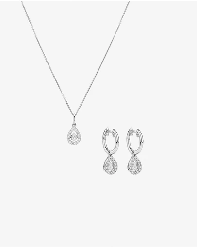 Michael Hill - Lume Lab Pear Halo Pendant and Drop Earrings Box Set with 0.73 Carat TW of Laboratory-Grown Diamonds in Sterling Silver