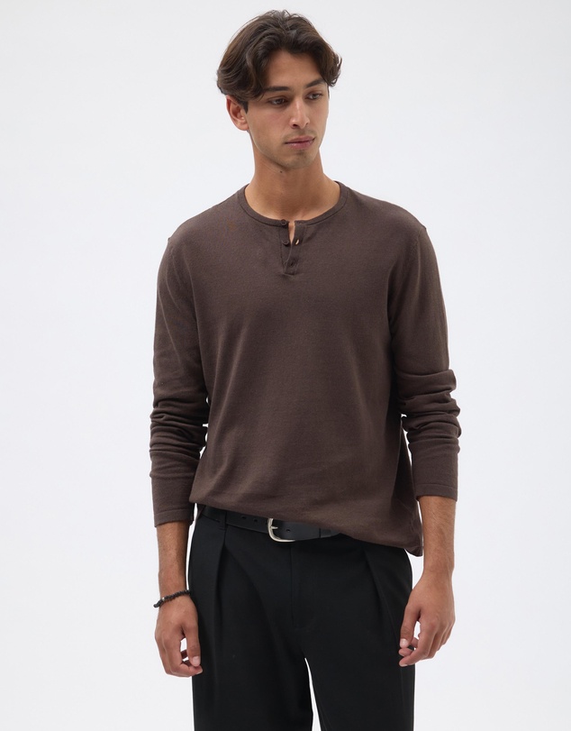 AERE - Linen Blend Long Sleeve Henley