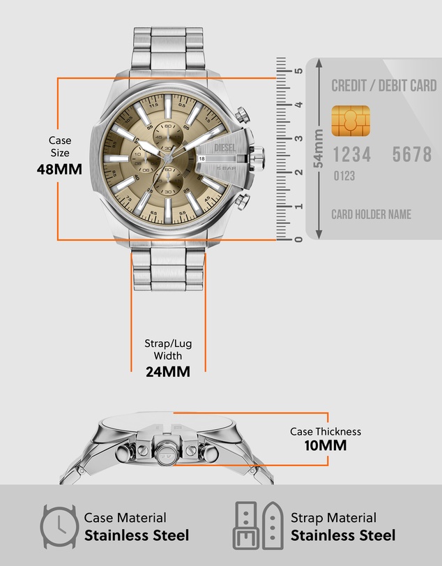Diesel - Mega Chief Slim Silver Tone Chronograph Watch