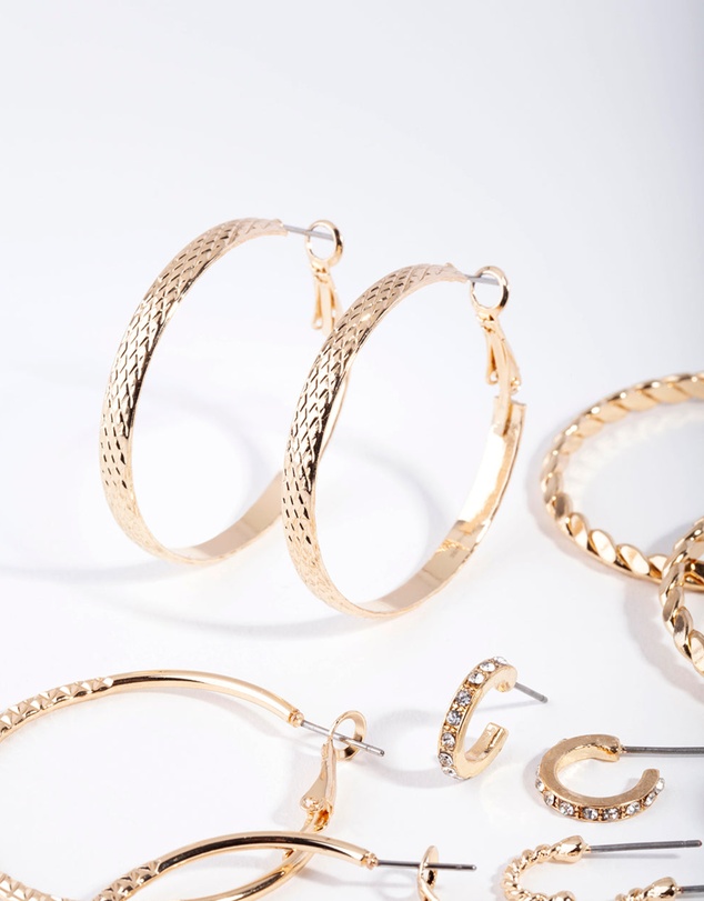 Lovisa - Gold Etched Twist Hoop Earring 6-Pack
