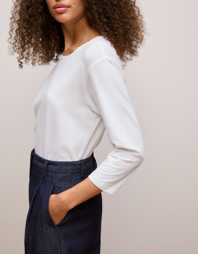 Trenery - Cotton 3/4 Sleeve T-shirt in Marshmallow